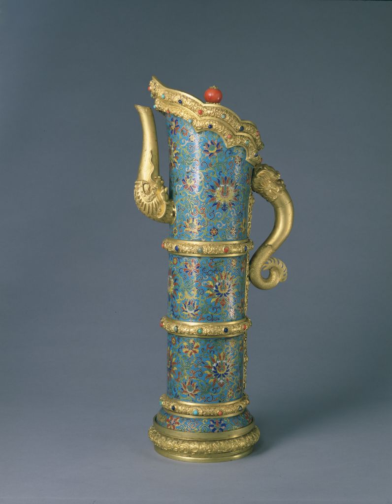 图片[1]-Qianlong style filigree enamel with lotus pattern inlaid with stone Duomu pot-China Archive